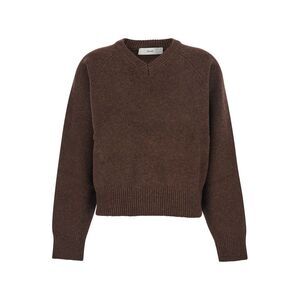 Dunst Women Brown Sweater With V Neck And Ribbed Trims In Wool Woman